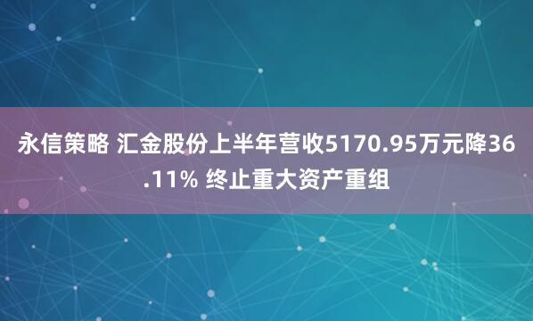 永信策略 汇金股份上半年营收5170.95万元降36.11% 终止重大资产重组